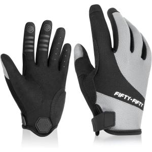 image:imageFIFTYFIFTY Mountain Bike Gloves for Men Women Full Finger Pad Cycling Glove Breathable AntiSlip ShockAbsorbing and Touch Screen for Road MTB Outdoor BikingGrey