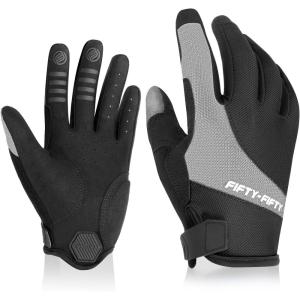 image:imageFIFTYFIFTY Mountain Bike Gloves for Men Women Full Finger Pad Cycling Glove Breathable AntiSlip ShockAbsorbing and Touch Screen for Road MTB Outdoor BikingBlack